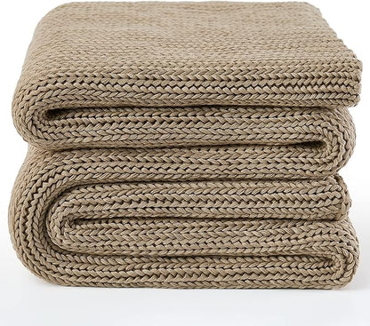 Guohaoi Knitted Weighted Blanket for Adults (Beige 48"x72" 15lbs) No Beads Cooling Throw Blanket for Hot Sleepers, Home Decor Breathable Chunky Knit Heavy Blanket Use on Full Size Bed