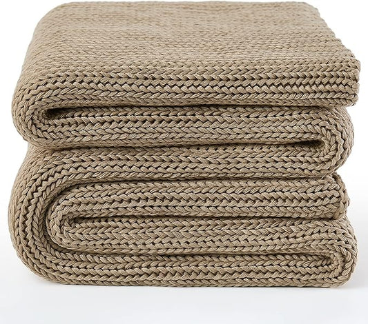 Guohaoi Knitted Weighted Blanket for Adults (Beige 48"x72" 20lbs) No Beads Cooling Throw Blanket for Hot Sleepers, Home Decor Breathable Chunky Knit Heavy Blanket Use on Full Size Bed