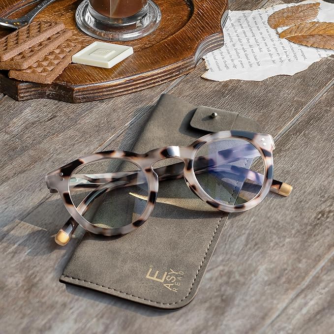 EASY READ Retro Round Blue Light Blocking Reading Glasses for Women,Anti UV Readers for Women with Spring Hinge