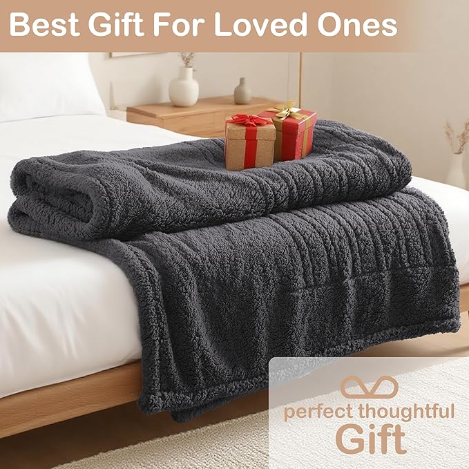 Electric Heated Blanket Queen Size 84"×90" Dual Control, 9 Heating Settings & 1-10Hs Auto Off, Overheat Protect, Double-Sided Sherpa, for Sofa & Bed, Machine Washable Dark Gray
