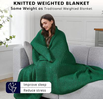 L'AGRATY Knitted Weighted Blanket - 48"x72" 15lbs Cooling Chunky Knit Heavy Blanket for Adults Braided Crochet Throw Thick Cable Yarn Knit Decorative No Beads Evenly Weighted Machine Washable