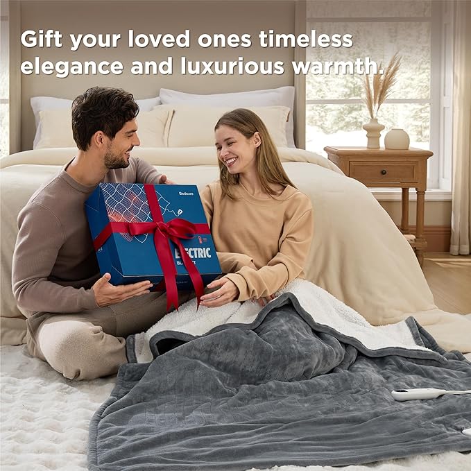 Bedsure Heated Blanket Throw Blanket - Fast Heating Electric Blanket, Soft Flannel Heated Throw with 4 Time Settings, 6 Heating Settings, Warm Gifts for Grandma Granpa (50x60 inches, Brown)