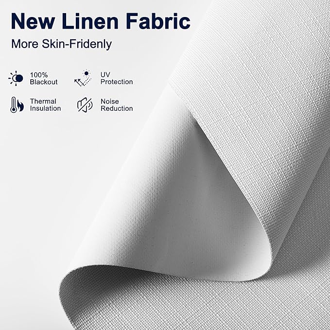 BERISSA Motorized Blinds with Remote,Blackout Smart Blinds for Windows,Linen Fabric,Remote Control,Customized Automatic Shades,Electric Shades with USB/Solar Pannel.White