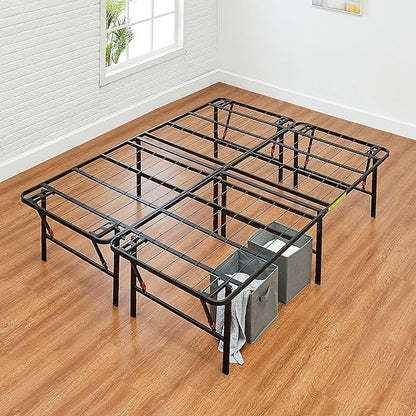 Amazon Basics Foldable Metal Platform Bed Frame with Storage Space, Sturdy Steel, No Box Spring Needed, 18 Inches High, Tool-Free Setup, Noise Free, King Size, Black