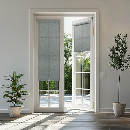 BERISSA Light Filtering Roller Shades for Windows, Cordless With Cassette Valance, Linen Blinds, Thermal Insulation for Home Door Office - Grey, 22" W x 72" H