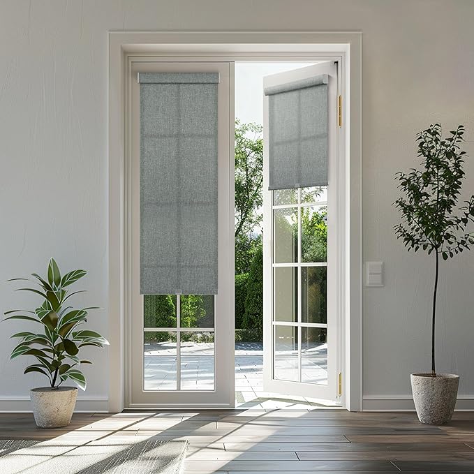 BERISSA Light Filtering Roller Shades for Windows,Cordless Roller Window Shades with Cassette Valance,Linen Roller Blinds,Thermal Insulation Window Shades for Home Door Office. Grey. 20" W x 72" H