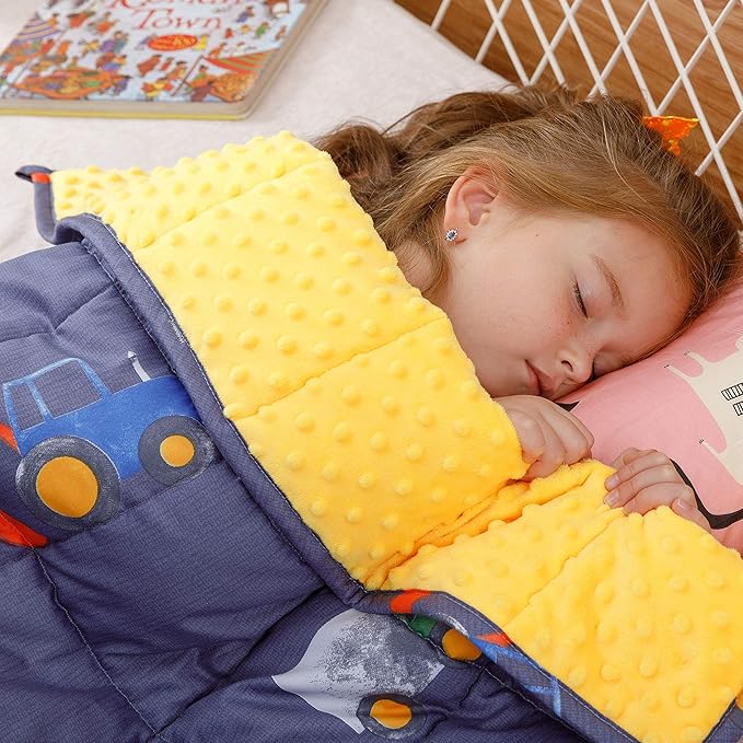 Uttermara Weighted Blanket 7 lbs, Ultra Cozy Minky Fleece and Cotton Sided with Cartoon Patterns, Reversible Heavy Blanket Great for Sleeping, 36x48 inches, Blue Car World