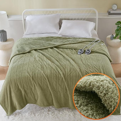 Serta Heated Blanket, Electric Queen Size Blanket, Soft, Warm, Fuzzy Heating Blanket Queen for Office, Couch, 1-12 hr Auto Shut Off Timer, 10 Lv Heat Setting, ETL Certified, Queen 84" x 90" Sage