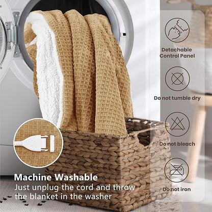 Heated Blanket Electric Throw Waffle, 50x60 Inches Sherpa Fleece Fast Heating Blanket 6 Heating Levels & 4 Hours Auto Off ETL Certification, Caramel Throw