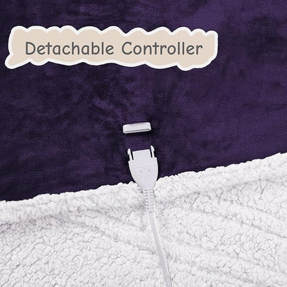 Electric Heated Blanket Throw Size 50"x60", Soft Flannel with Overheat Protection, 9 Adjustable Heat Settings & 10-Hour Auto-Off Timer, Fast Heating for Winter Comfort, Dark Purple