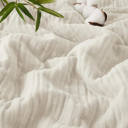 PHF Cooling Muslin Throw Blanket for Hot Sleepers, 60% Viscose from Bamboo, 40% Cotton and 4-Layer Breathable Gauze Blanket for Bed Couch, 50"x60", Oat Milk