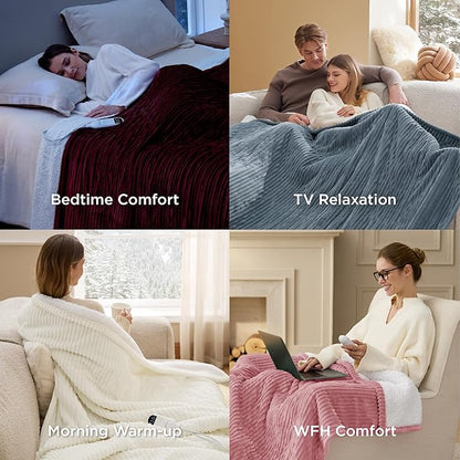 Bedsure GentleSoft Heated Blanket Electric Throw - Soft Ribbed Flannel Electric Blanket, Heating with 4 Time Settings, 6 Heat Settings, and 3 hrs Timer Auto Shut Off (50x60 inches, Pink)