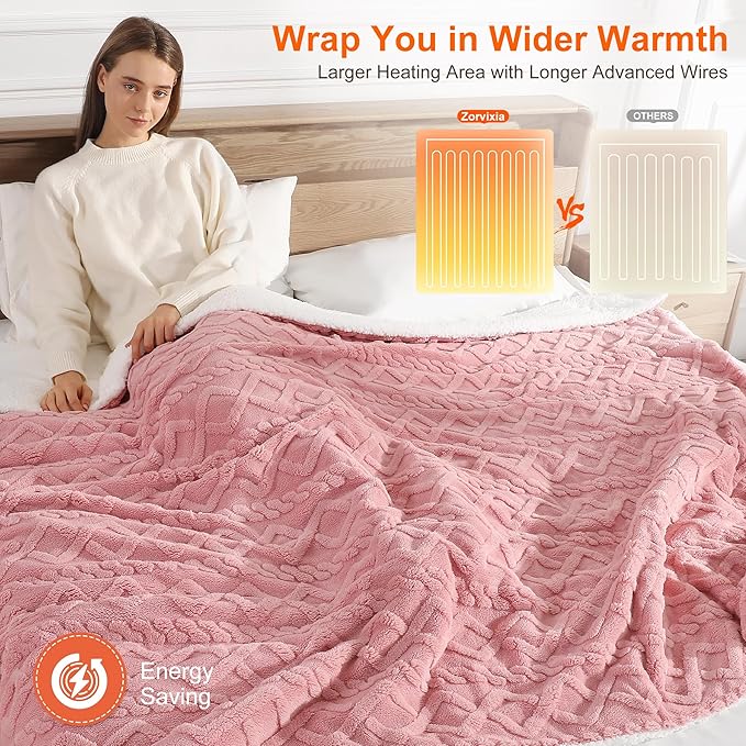 Heated Throw Blanket 50"x60" with 5 Heating Levels & 4 Hours Auto Off, Soft & Plush Sherpa Electric Blanket Throw with ETL & FCC Certification for Home Use, Machine Washable, Great Gift, Pink