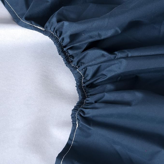 Holawakaka Twin Waterproof Mattress Protector Navy Blue Fitted Sheet Breathable Bed Mattress Pad Cover, 14" Deep Pocket (Navy Blue, Twin)