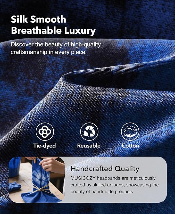 MUSICOZY Sleep Headphones Bluetooth 5.4 Headband, Wireless Earphones Sweat Resistant Earbuds with Ultra-Thin HD Stereo Speaker for Workout Running(Tie-dye Blue)
