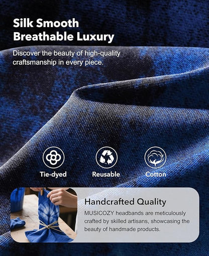 MUSICOZY Sleep Headphones Bluetooth 5.4 Headband, Wireless Earphones Sweat Resistant Earbuds with Ultra-Thin HD Stereo Speaker for Workout Running(Tie-dye Blue)