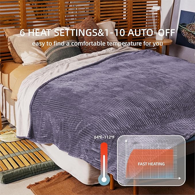 Heated Blanket Full Size 72"x84",ETL Certification- 10 Heating Levels Electric Blanket&1-10 Hour Auto Off,Heating Blanket with Dual Controller(Purple)