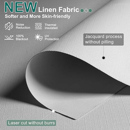 BERISSA Cordless Blackout Roller Shades for Windows,Free-Stop Linen Fabric Windows Blinds with Cassette Valance,Thermal Insulated UV Protection Roller Blinds for Home Office. White.40 W x 48" H