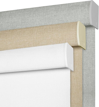 BERISSA Cordless Blackout Roller Shades for Windows,Free-Stop Linen Fabric Windows Blinds with Cassette Valance,Thermal Insulated UV Protection Roller Blinds for Home Office. White.67 W x 48" H