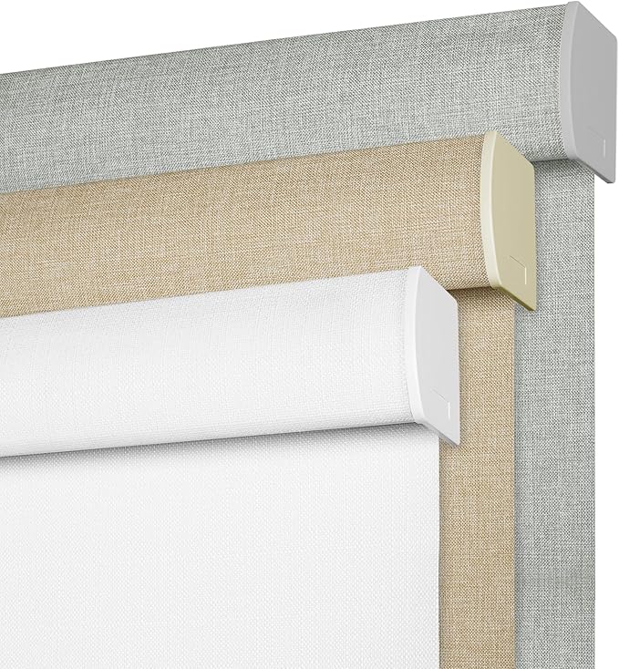 BERISSA Cordless Blackout Roller Shades for Windows,Free-Stop Linen Fabric Windows Blinds with Cassette Valance,Thermal Insulated UV Protection Roller Blinds for Home Office. White.21 W x 48" H