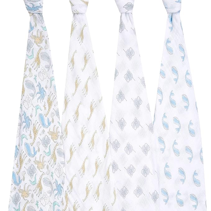 aden + anais Swaddle Blanket, Boutique Muslin Blankets for Girls & Boys, Baby Receiving Swaddles, Ideal Newborn & Infant Swaddling Set, Perfect Shower Gifts, 4 Pack, Natural History