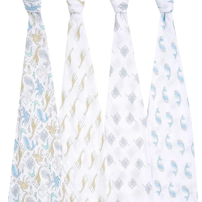 aden + anais Swaddle Blanket, Boutique Muslin Blankets for Girls & Boys, Baby Receiving Swaddles, Ideal Newborn & Infant Swaddling Set, Perfect Shower Gifts, 4 Pack, Natural History