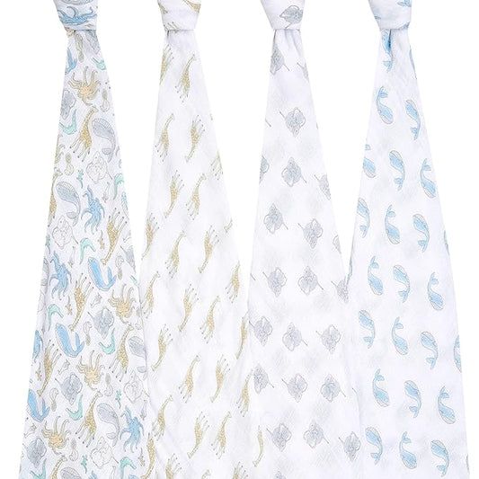 aden + anais Swaddle Blanket, Boutique Muslin Blankets for Girls & Boys, Baby Receiving Swaddles, Ideal Newborn & Infant Swaddling Set, Perfect Shower Gifts, 4 Pack, Natural History