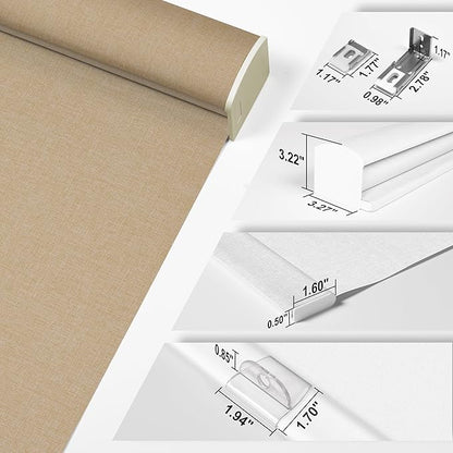 BERISSA Cordless Blackout Roller Shades for Windows,Linen Fabric Roller Blinds with Cassette Valance,Thermal Insulated UV Protection Windows Blinds for Home Office. Beige.73 W x 48" H