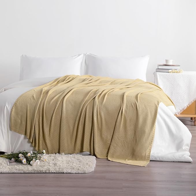 NTBAY Cable Knit Cooling Bed Blanket, Soft and Breathable Oversized Twin Bed Blanket 60x80 Inches Made from Rayon Derived from Bamboo for Bedroom, Travel, Khaki