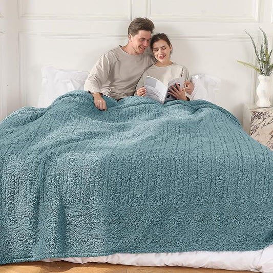 King Electric Blanket Sherpa, 100"x 90" Heated Blanket Dual Control, 5 Heat Settings, 10H Auto Off, Machine Washable, ETL Safe, Slate Blue