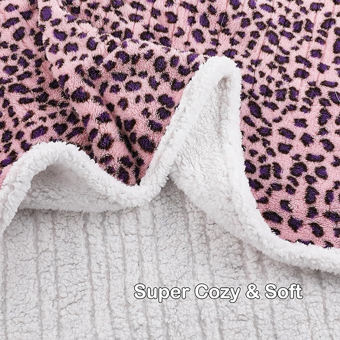 Electric Heated Blanket Throw Size 50"×60" with 9 Heating Levels & 1-10 Hs auto Off, Heating Throw Double Sided Sherpa, Energy Efficient, Machine Washable, Leopard Print Pink & Purple