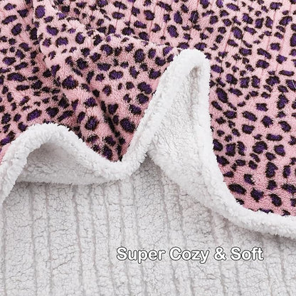 Electric Heated Blanket Throw Size 50"×60" with 9 Heating Levels & 1-10 Hs auto Off, Heating Throw Double Sided Sherpa, Energy Efficient, Machine Washable, Leopard Print Pink & Purple