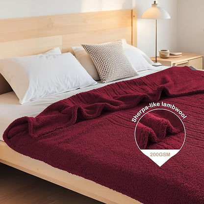 Electric Heated Blanket Throw Size 50"×60" with 9 Heating Levels & 1-10 Hs auto Off, Heating Throw Double Sided Sherpa, Energy Efficient, Machine Washable, for Couch & Office, Red