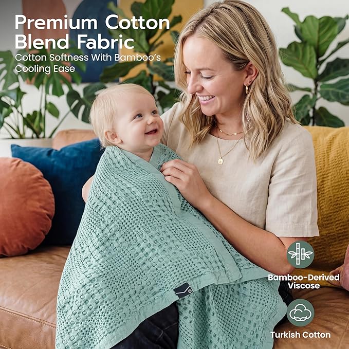 Joiedomi Waffle Baby Blanket - Soft Sage Green Baby Blanket, Breathable Turkish Cotton of Rayon Derived from Bamboo for Boys and Girls, Luxuries Throw for Bed, Couch and Sofa