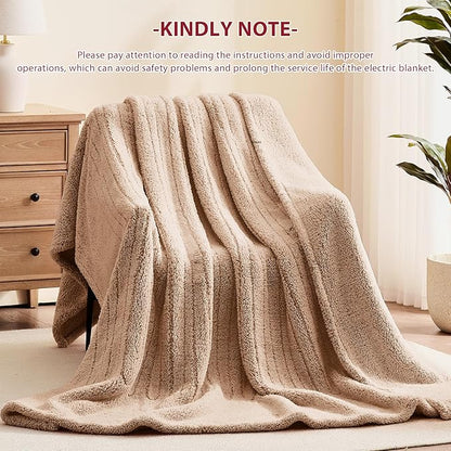 Heated Electric Blanket Queen Size - 84"x90" Flannel Heating Blanket with 10 Heating Levels & 5 Time Settings Over-Heat Protection, Winter Warmer for Adults with ETL Certification（Beige）