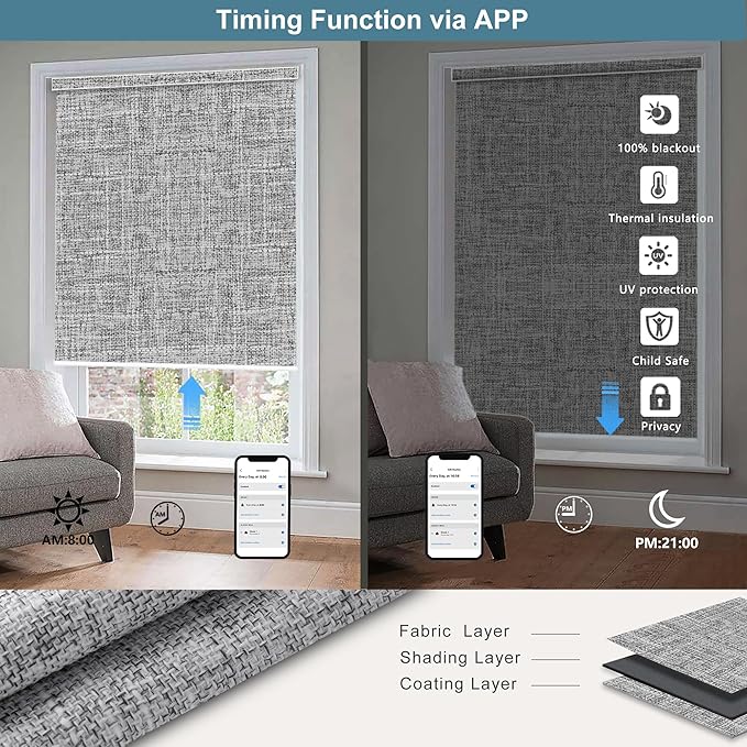 Bringnox Motorized Blinds with Remote,100% Blackout Smart Roller Blinds Compatible with Apple Homekit Google Home and Alexa Via HUB,and Customized (Vigor Rock White -21)