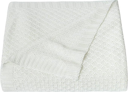 NTBAY Cable Knit Cooling Toddler Blanket, Soft and Breathable Baby Blanket 30x40 Inches Made from Rayon Derived from Bamboo for Crib, Stroller, Nursery, White
