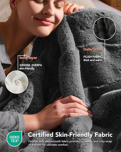 Homemate Electric Heated Throw Blanket - 50"x60" Luxury Faux Fur Heating Bed Blankets with 10 Heating Levels 8 Hours Auto Off Fast Heating Over-Heated Protection Ultra Soft Warm Flannel ETL Certified
