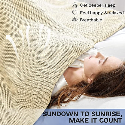 Guohaoi Knitted Weighted Blanket for Adults (Cream 60"x80" 20lbs) No Beads Cooling Throw Blanket for Hot Sleepers, Home Decor Breathable Chunky Knit Heavy Blanket Use on Queen/King Size Bed