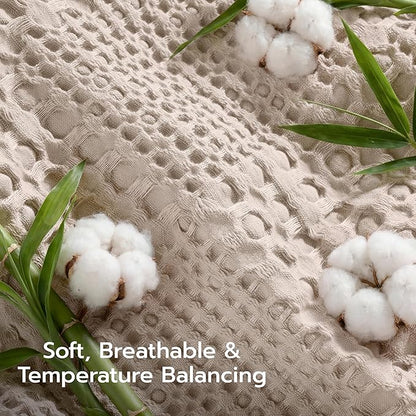 Joiedomi Cooling Waffle Blanket - Turkish Cotton King Size Soft Beige Blanket, Summer Breathable of Rayon Derived from Bamboo for Hot Sleepers, Luxuries Throw for Bed, Couch and Sofa, 108x90 Inches