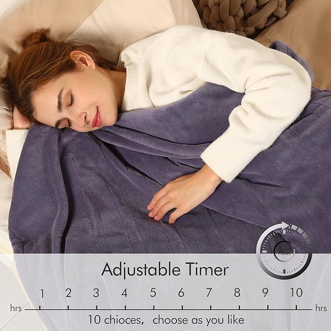 Electric Blanket Heated Throw - 72"x84" Double Sided Extremely Soft Coral Fleece Heated Blanket, Washable Heating Blanket with 1-10 Hours Adjustable Timer & 6 Heating Levels, Lavender Purple