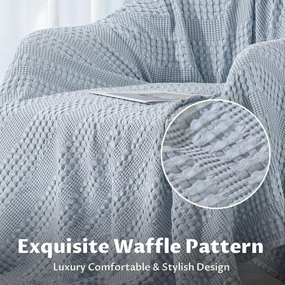 Cooling Waffle Weave Blanket Twin Size for Bed Sofa - Soft Lightweight Bed Blankets of 50% Rayon Derived from Bamboo for Hot Sleepers, Breathable Throw for Summer, Light Blue, 60"x80"