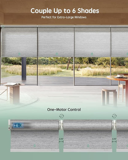 Yoolax Smart Coupled Roller Shades Compatible with Alexa Google, Motorized Blinds with Remote Light Filtering Coupled Roller Shades for X-Large Windows, Custom Size(XL Coupled-Foggy Gray)