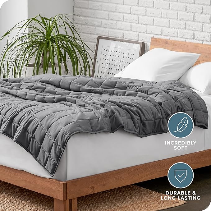 Bare Home Weighted Blanket Twin or Full Size 10lb (40" x 60") - All-Natural 100% Cotton - Premium Heavy Blanket Nontoxic Glass Beads (Grey, 40"x60")