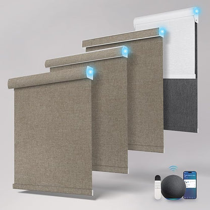 Motorized Blinds with Remote,Light Filtering Smart Roller Shades with App,Voice Control,Thermal Insulated Automatic Blinds,Electric Shades with USB/Solar Pannel.Filter Linen Pink