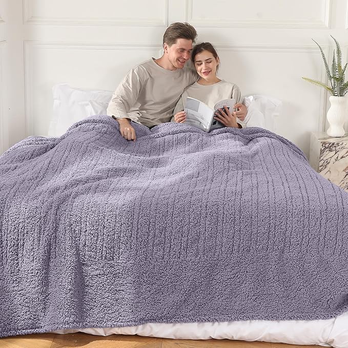 Dual Control Electric Blanket King 100"x90" - 5 Heating Levels 10H Auto Off Oversized - Luxury Purple Bedding for Spacious Rooms, ETL Certified | Gray Violet