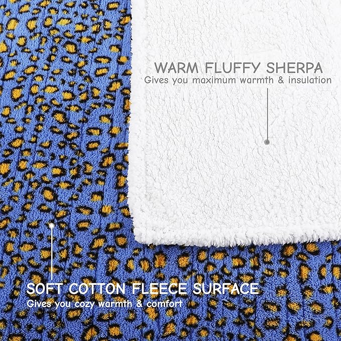Electric Heated Blanket Full Size 72"x84", Ultra-Soft Plush with Overheat Protection, 9 Adjustable Heat Settings & 10-Hour Auto-Off Timer, Fast Heating for Winter Comfort, Blue Yellow Leopard Print