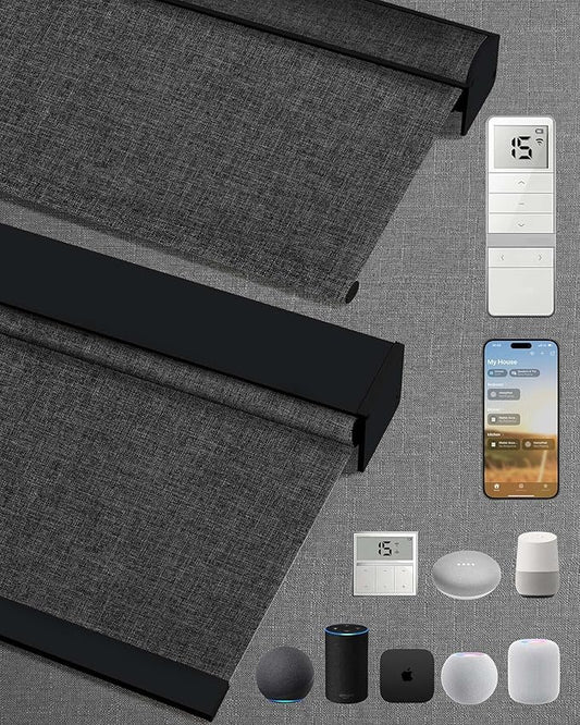 Kincmo Motorized Blinds with Remote,100% Blackout Motorized Roller Shades Work with Apple Homekit,Alexa,Google, Custom Electric Blinds with App,Voice Control (Dual Sided Black)