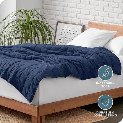 Bare Home Weighted Blanket Full or Queen Size 15lb (48" x 72") for Adults - All-Natural 100% Cotton - Premium Heavy Blanket Nontoxic Glass Beads (Dark Blue, 48"x72")