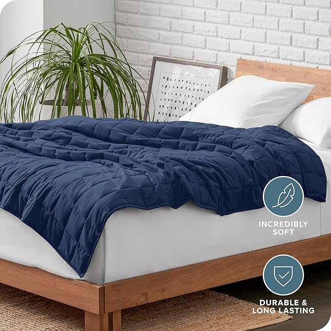 Bare Home Weighted Blanket Queen Size 20lb (60" x 80") for Adults - All-Natural 100% Cotton - Premium Heavy Blanket Nontoxic Glass Beads (Dark Blue, 60"x80")